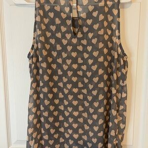 Heart Pattern Sleeveless Top - Gray and Tan